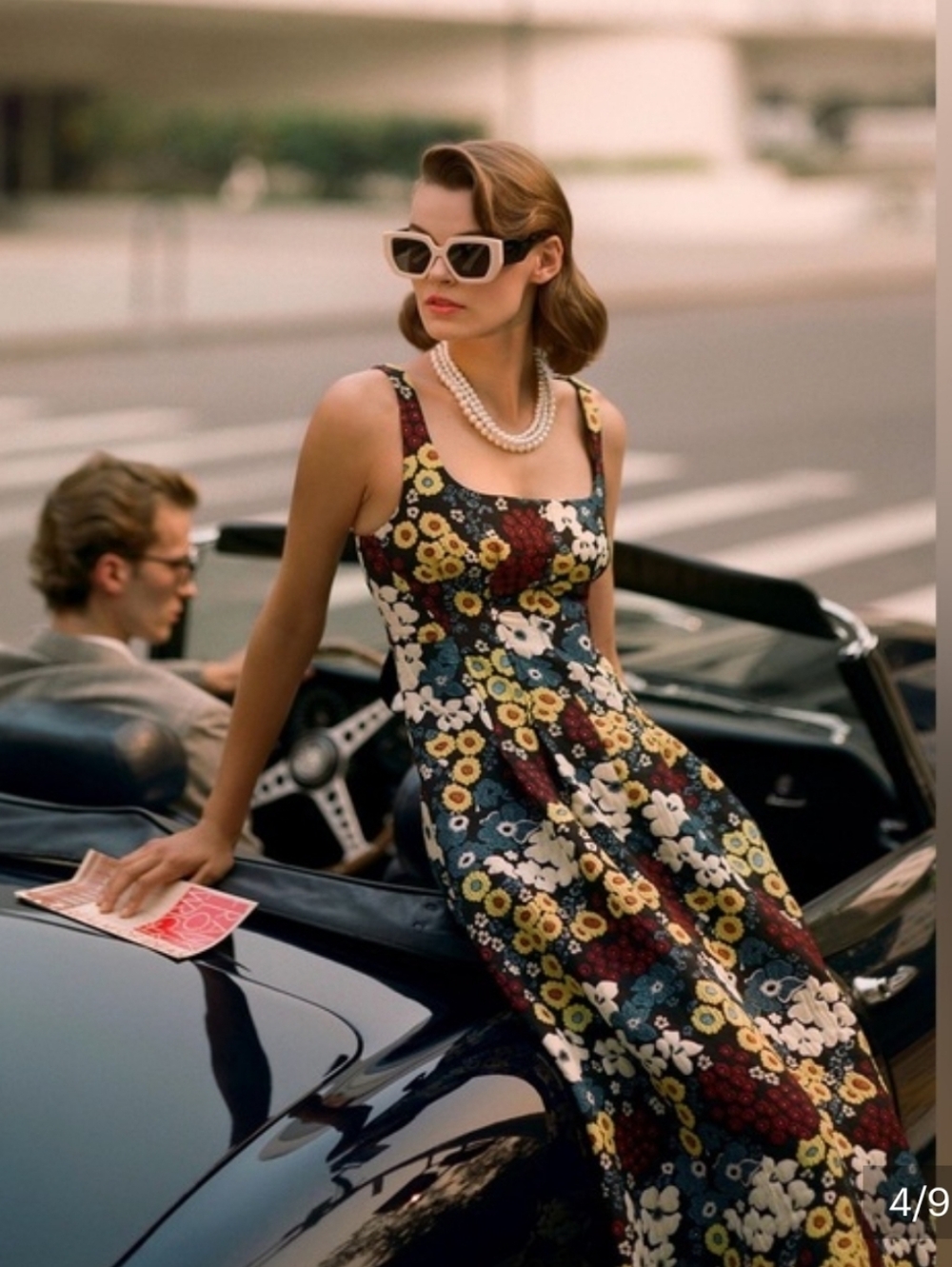 Maeve Antropologies Floral Square-Neck Sundress in Black and Yellow